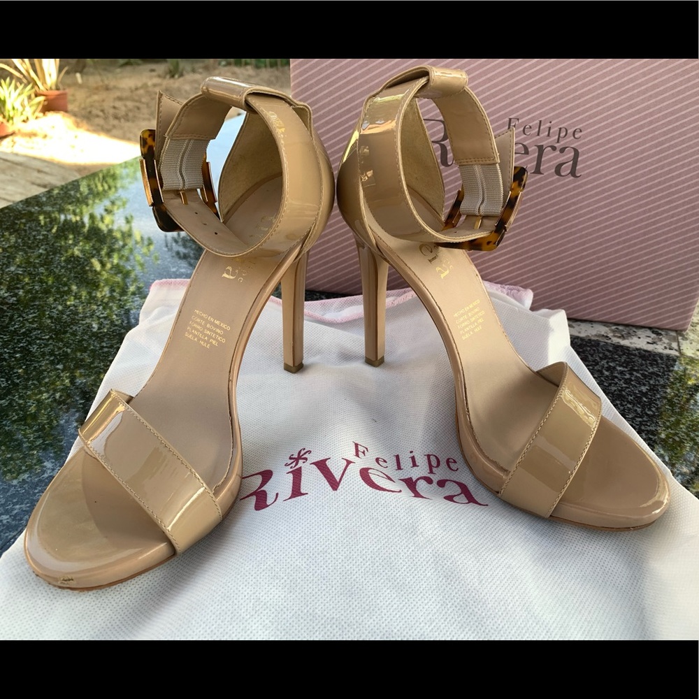 Leather Nude ankle strap heels size 8 - Picture 8 of 15